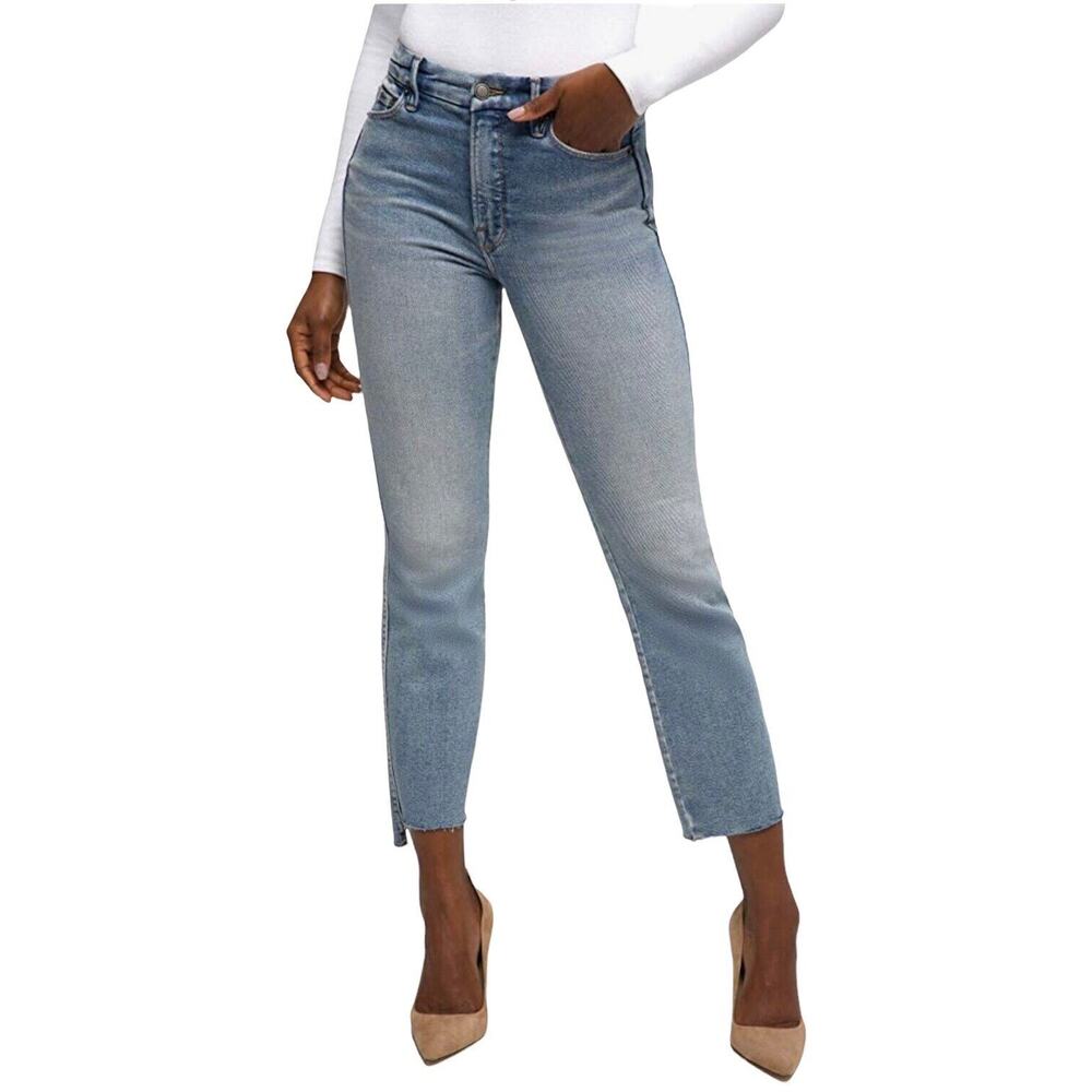 NEW Good American Sz 6/28 Good Curve High Waist Raw Step Hem Straight Leg Jeans